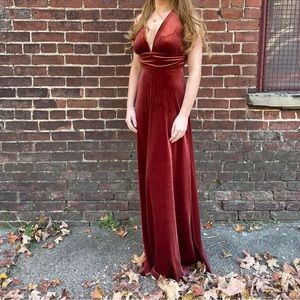 Velvet rust bridesmaids dress